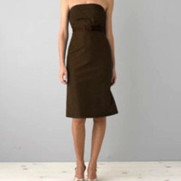 J Crew Silk Emma Faille Strapless Dress Chocolate Brown Knee Length Size 12 - Picture 1 of 9